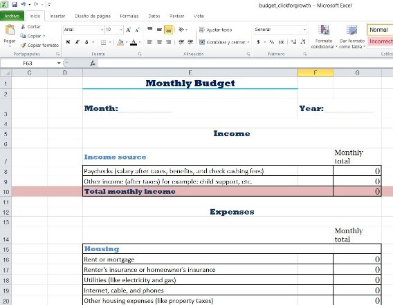 Budget spreadsheet