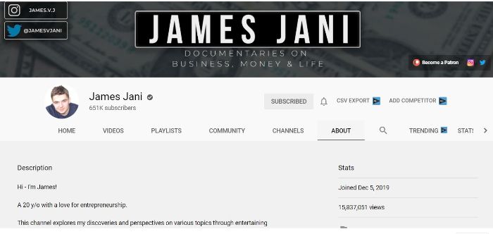 Jamesjani turn his hobby into a popular money making youtube channel 