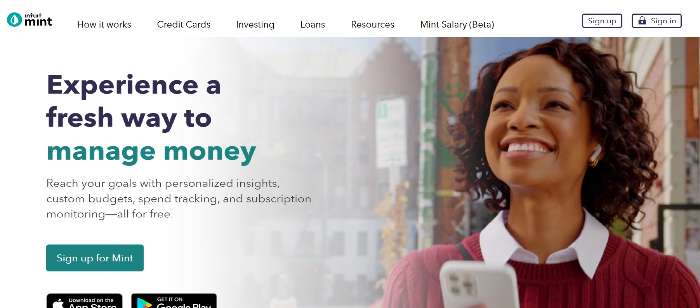 mint home page 