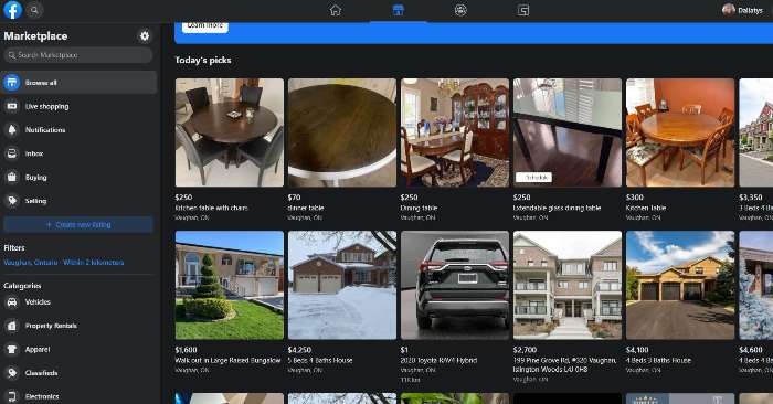 Facebook marketplace listings