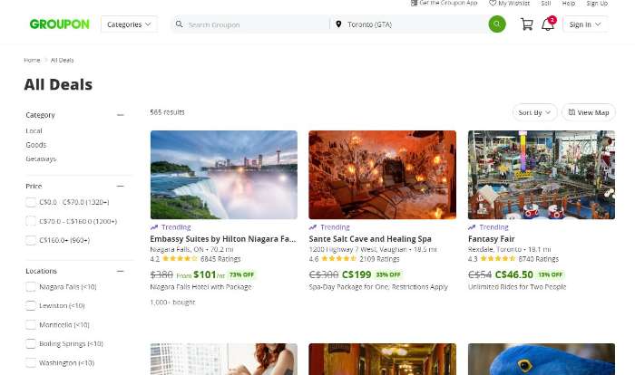 Groupon listings example