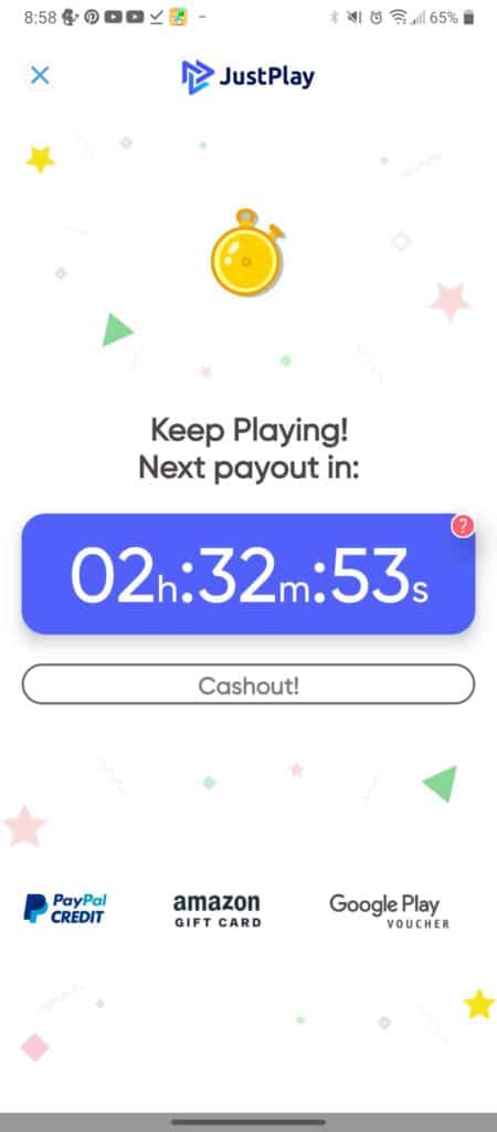 Cash out screen example