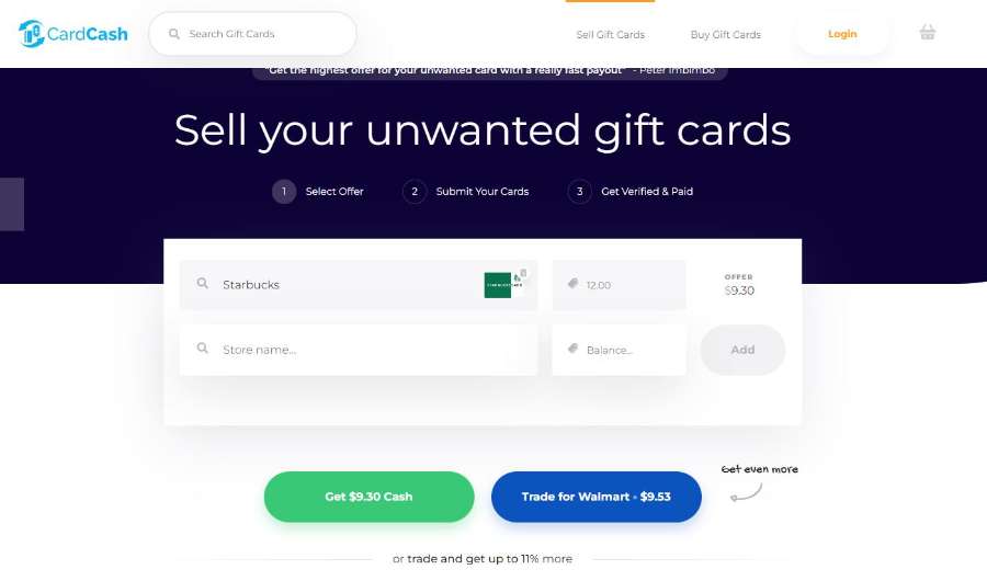 Sell gift cards at CardCash and get instantly cash deposit 