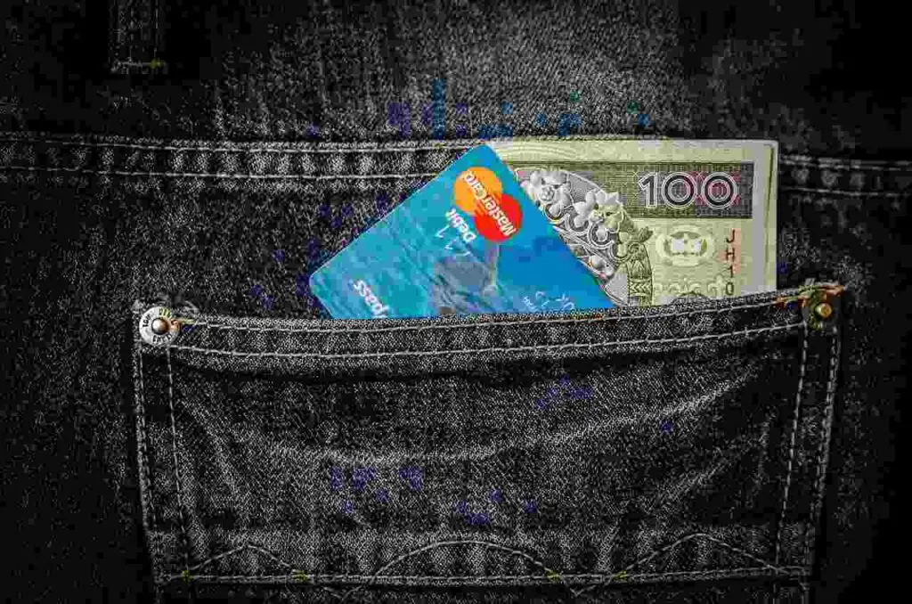 Credit card money on a pocket
